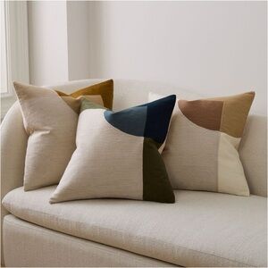 West elm Crewel Overlapping Shapes Pillow Cover grey cream yellow